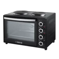 •Mini pećnica s pločama za kuhanje
• Snaga pećnice: 2000W
• Električne ploče:
– velika ploča: 1000W (Ø187mm)
– mala ploča: 600W (Ø155mm)
• Napon: 220-240V~50/60Hz
• Kapacitet pećnice: 38L
• Raspon temperature: 100-230°C
• 3 načina