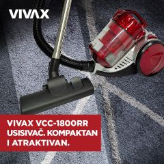 Vivax usisivač VCC-1800RR
Usisivač sa posudom
Snaga: 1800 W
Hepa filter
Izlazni filter
Taster namotavanja kabla
Taster za uklj/isklj
Veliki točkovi
Napajanje: 220-240 V~ 50/60 Hz
Oprema uz uređaj:
- 1. crevo
- 2. teleskopska metalna cev
- 3. č